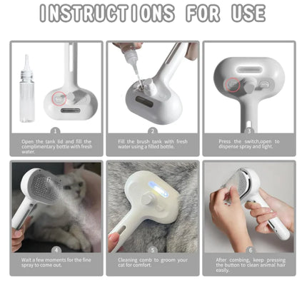 Pet Grooming Spray Brush with Water Tank – Reduces Shedding for Dogs & Cats
